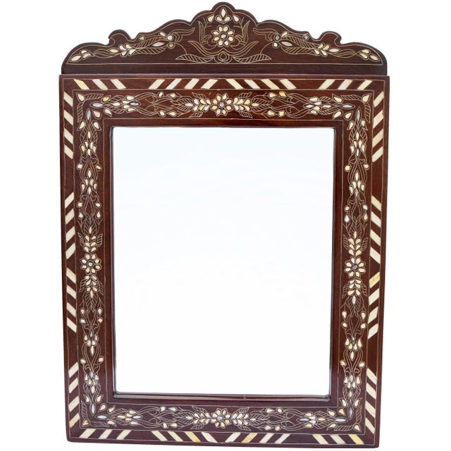 Wood Vintage Moorish-Patterned Damascene-Inlaid Mother-Of-Pearl Mirror For Sale - Image 7 of 7