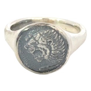 David Yurman Mens Lion Signet Ring Size 8 Sterling Silver Estate For Sale