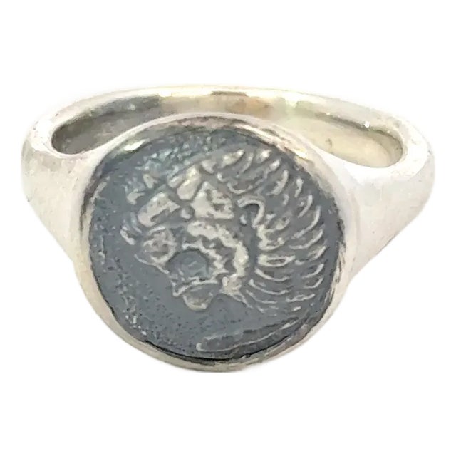 David Yurman Mens Lion Signet Ring Size 8 Sterling Silver Estate For Sale