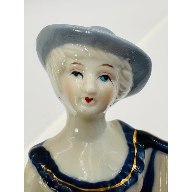 Vintage 8" Blue and White Porclain Musician Figurines With Gold Trim For Sale - Image 13 of 15