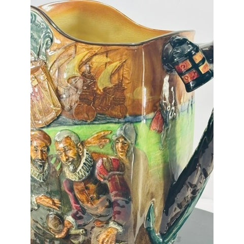 Vintage Royal Doulton the Drake Jug No. 190 | Large English Historical Character Glazed Earthen Pottery Jug | Sir Francis Drake Nautical Pitcher For Sale - Image 15 of 18