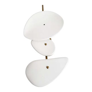 Pair of Elsa Foulon Achille Wall Sconces, Ceramic + Hammered Brass For Sale