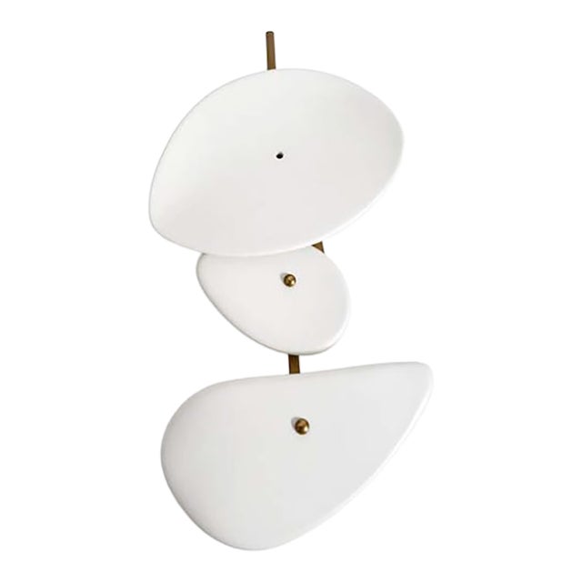 Pair of Elsa Foulon Achille Wall Sconces, Ceramic + Hammered Brass For Sale