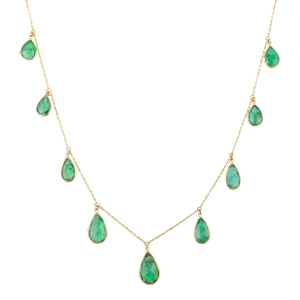 Tear Drop Emerald Floating Chain Necklace