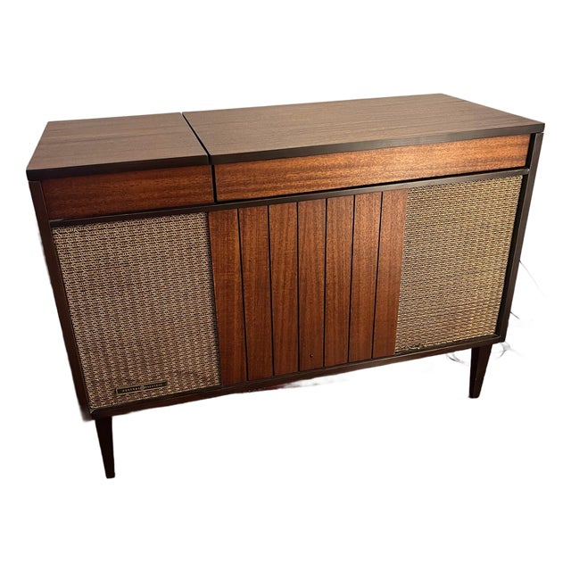 Vintage Mid Century Modern Ge Stereo Console Record Player / Radio Cabinet For Sale