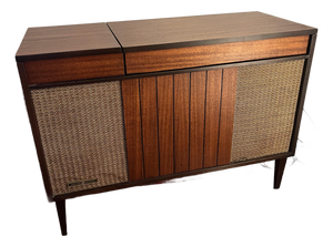 Vintage Mid Century Modern Ge Stereo Console Record Player / Radio Cabinet
