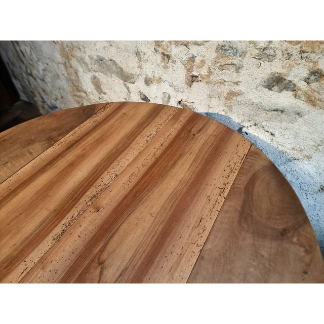 Antique French Round Walnut Drop-Leaf Dining Table, 1890s For Sale - Image 14 of 16