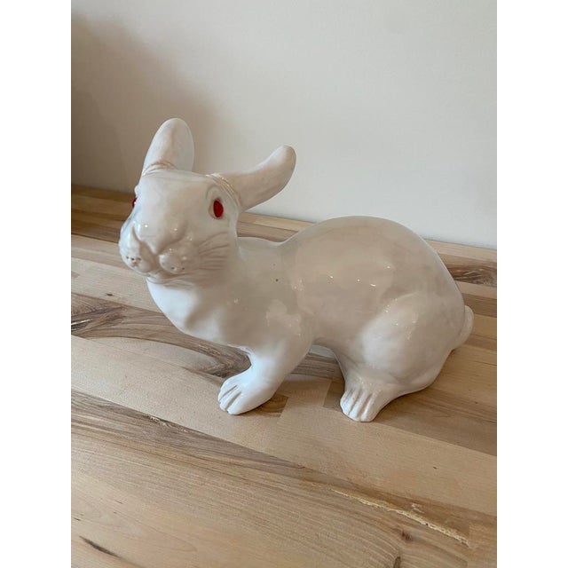 Gorgeous Marked Vintage French Faience Large Bunny Rabbit. She's clearly heard or seen something & seems a bit frightened....