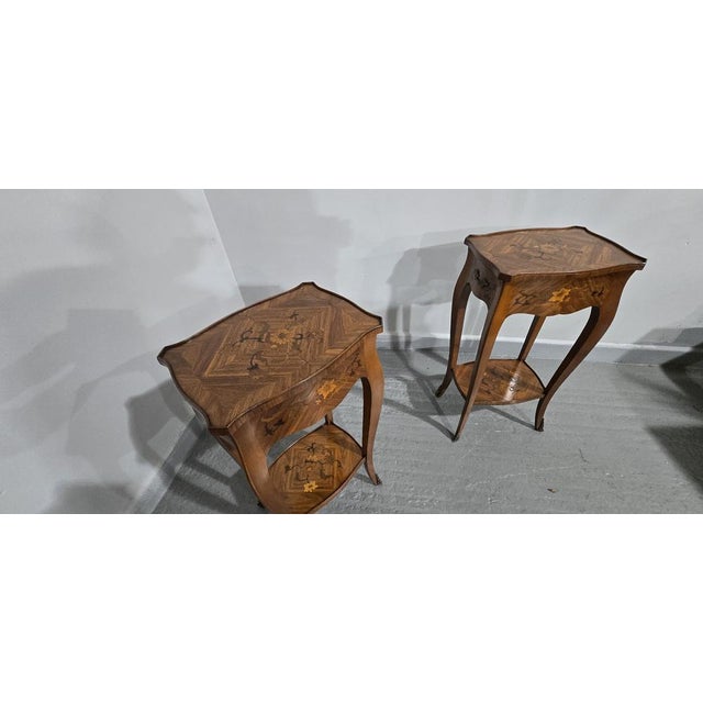 Wood French Marquetry Lamp Tables, 1920, Set of 2 For Sale - Image 7 of 12