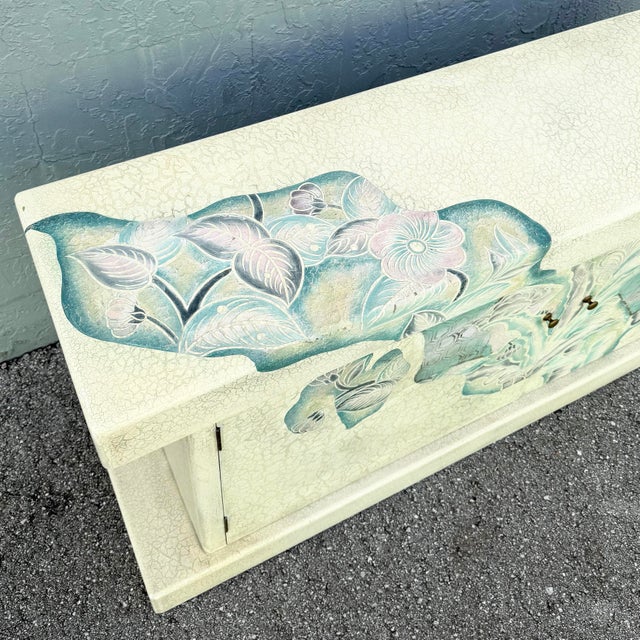 Vintage Hand Painted Crackle Finished Cream Teal and Pink Credenza For Sale - Image 12 of 12