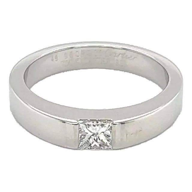 Cartier Tank 0.25ct Diamond 18k White Gold Band Ring, Size 4.75 For Sale