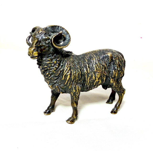 Figurative Antique 1800's Austrian Miniature Bronze Ram Statue Figure Sculpture Realistic For Sale - Image 3 of 13