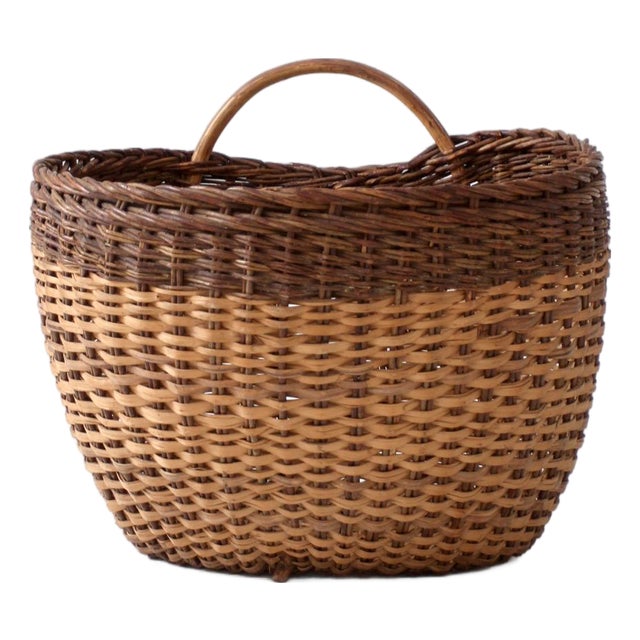 Vintage Large Wicker Gathering Basket For Sale