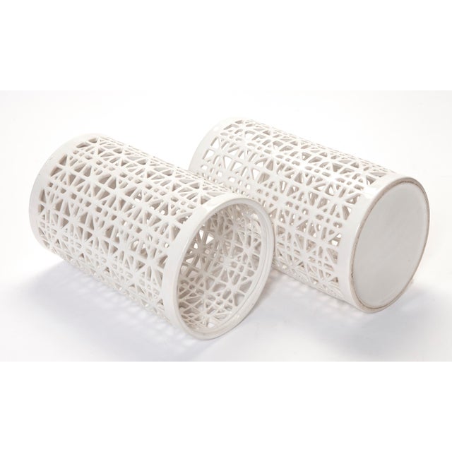 Modern Reticulated Blanc De Chine Ceramic Candle Holders For Sale - Image 4 of 5