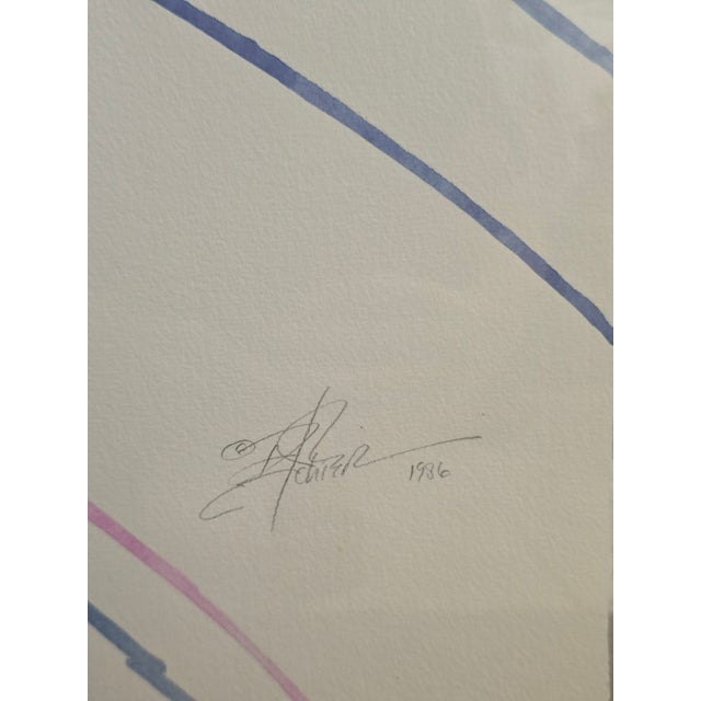 Mid-Century Modern Flamingos Original Signed Watercolor Painting For Sale - Image 3 of 3