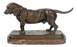 Sculpture of Basset Hound in Patinated Bronze by Antoine-Louis Barye