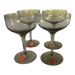 Vintage Per Lutken Danish Holmegaard Smoked Stem Cocktail Cordial Glasses--Set of 4