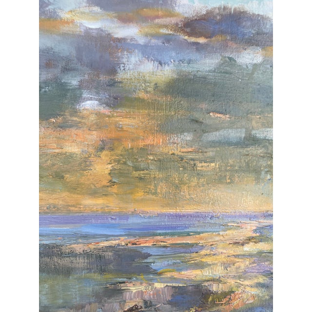 Original unframed oil on board captures gorgeous colors of the coastal sunset at golden hour.
