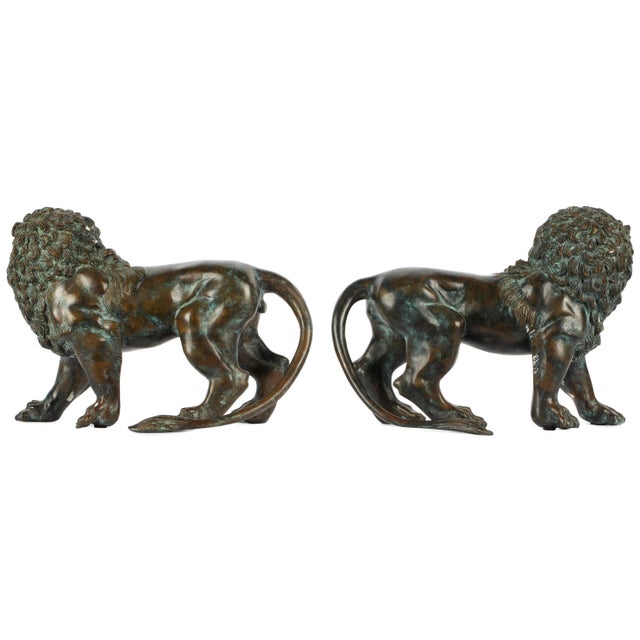 Late 19th Century 19th Century Neoclassical Bronze Lion Sculptures With Aged Patina For Sale - Image 5 of 11
