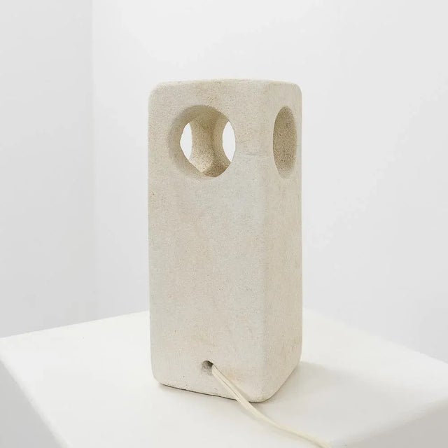1970s Carved Limestone Table Lamp by Albert Tormos, France, 1970s For Sale - Image 5 of 7