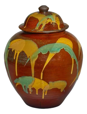 Japanese Ceramic Jar with Expressive Glaze Onda Yaki