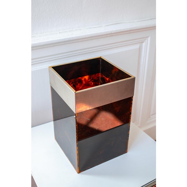 Vintage Tortoiseshell Acrylic Gass and Brass Basket from Christian Dior Home, France, 1970s For Sale - Image 13 of 13