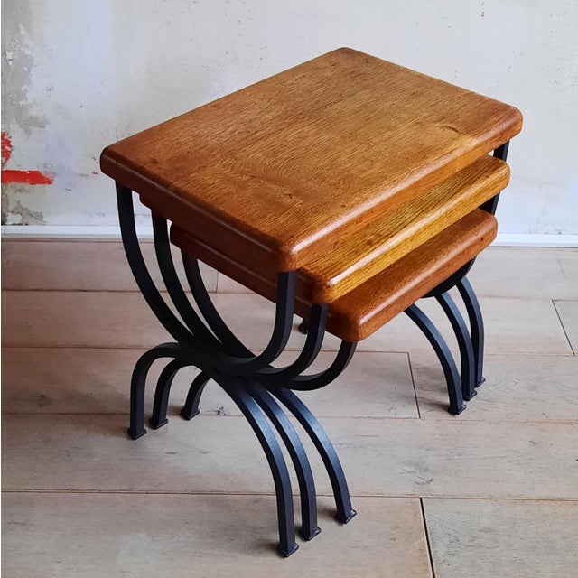 1960s Oak and Metal Nesting Tables, 1950s, Set of 3 For Sale - Image 5 of 7