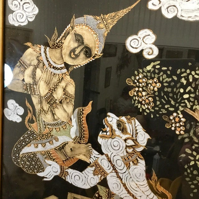 Fabulous Mid Century Boho Chic Framed Batik Art. The original art is under glass nailed through Masonite from the back...