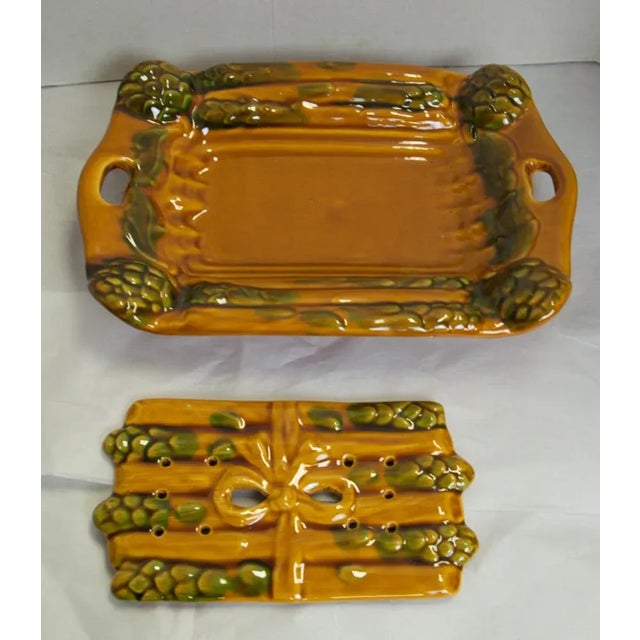 Vintage French 3pc Asparagus Serving Platter. From the Brittany region of France. This is food safe ceramic in shades of...