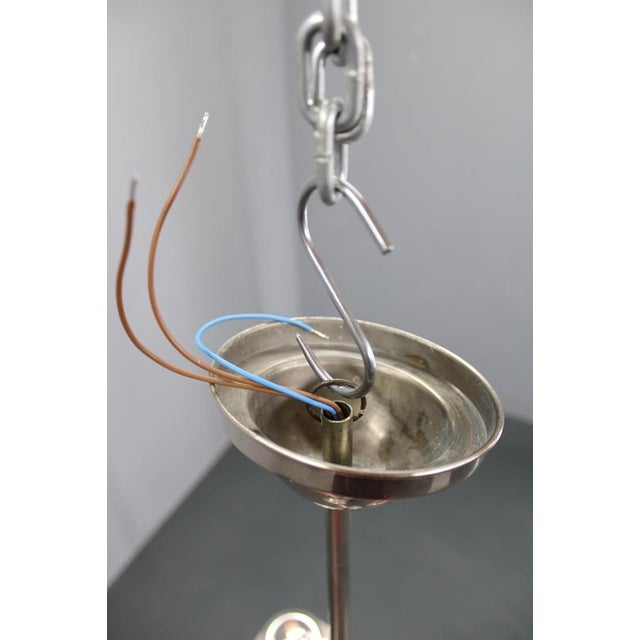 Czech Art Deco Nickel Chandelier with Rose Opaline Glass Globes, 1930s For Sale - Image 9 of 15