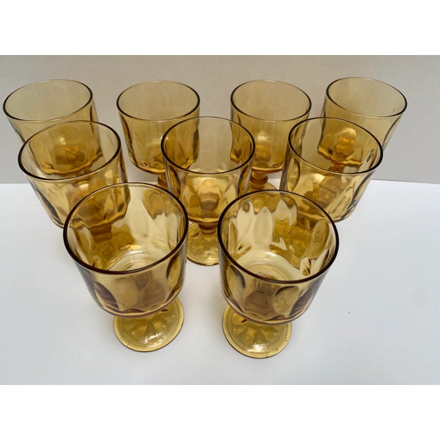 1970s Vintage Textured Golden Amber Stemware Glasses-Set of Nine For Sale - Image 5 of 9