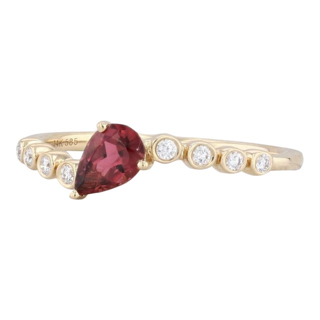New 0.50ctw Pink Tourmaline Diamond Ring 14k Gold Size 6.5 Bypass Stackable Band For Sale