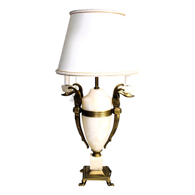 Vintage Italian Alabaster and Brass Table Lamp, 1950s For Sale