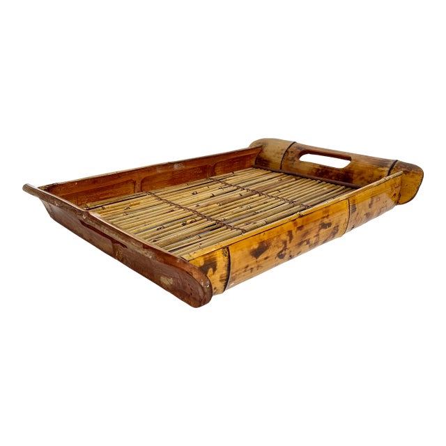 Mid 20th Century Scorched Bamboo Serving Tray For Sale