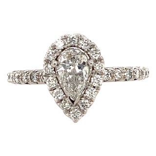 Diamond Engagement Ring 14k White Gold 0.90 TCW Certified For Sale