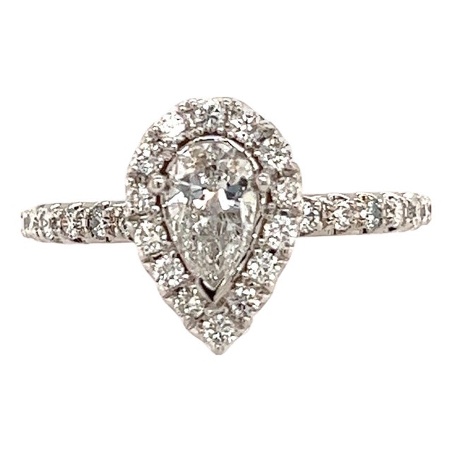 Diamond Engagement Ring 14k White Gold 0.90 TCW Certified For Sale