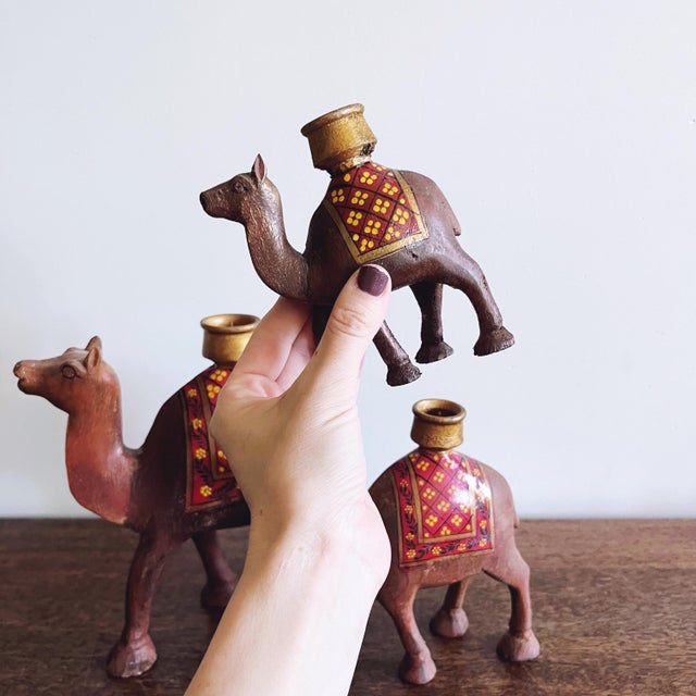 Vintage Wooden Camel Candle Holders — Set of 3 For Sale - Image 4 of 5