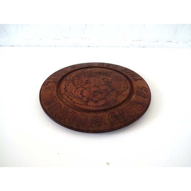 Antique Art Nouveau Round Hand-Carved Bread Board With Poppies and Wheat For Sale - Image 4 of 9