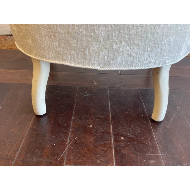 Wood Late 20th Century Vintage Small French Arm Chair Newly Upholstered in a Clarence House Antiqued Linen Velvet For Sale - Image 7 of 9