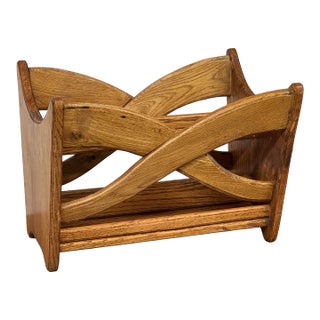 Oak Wood Sculptural Magazine Rack For Sale