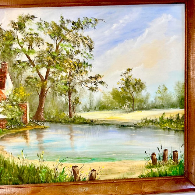 1983 Vintage Impressionist Boho Chic Original Oil Painting, Lake House by Donna Semm For Sale - Image 11 of 14