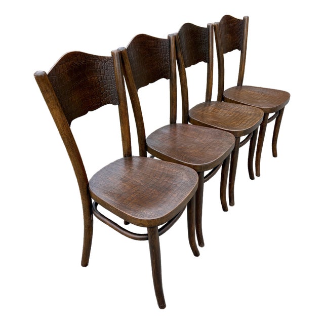 1920s Model 255 Thonet Bentwood Chairs "Crocodile" Pattern, Set of 4 For Sale