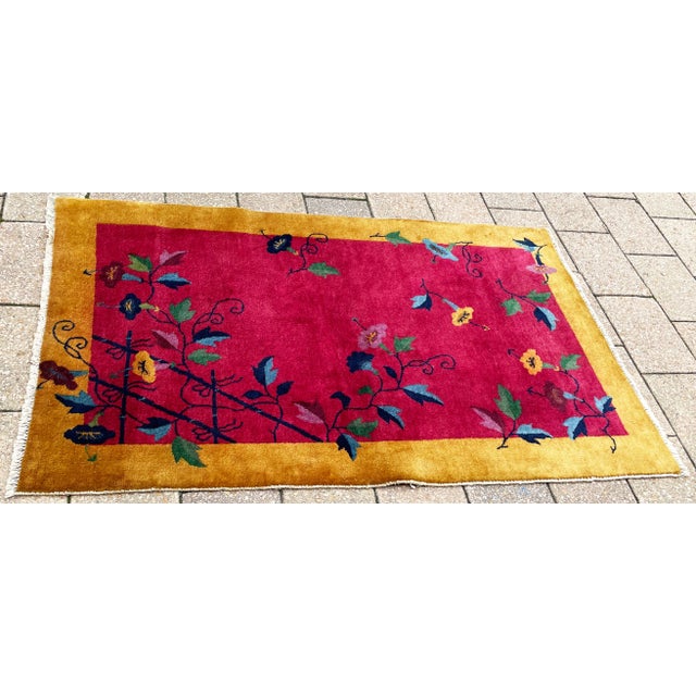 Early 20th Century Antique Art Deco Chinese Rug Flower Lovers 3'1" X 4'10" #17451 C-1920's For Sale In Chicago - Image 6 of 11