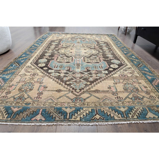 1970s Vintage Persian Handmade Wool Cotton Area Rug For Sale In San Francisco - Image 6 of 11
