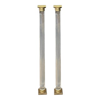 Mid-Century Modern Italian Neo-Classical Style Lucite & Brass Pedestals Columns or Floor Lamps - Pair For Sale