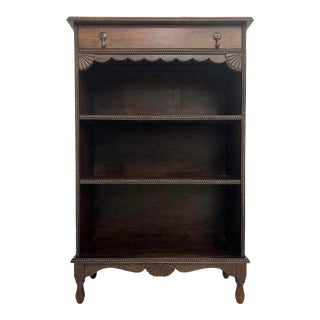 Vintage Early American Mahogany Book Case With Drawer and Handles For Sale