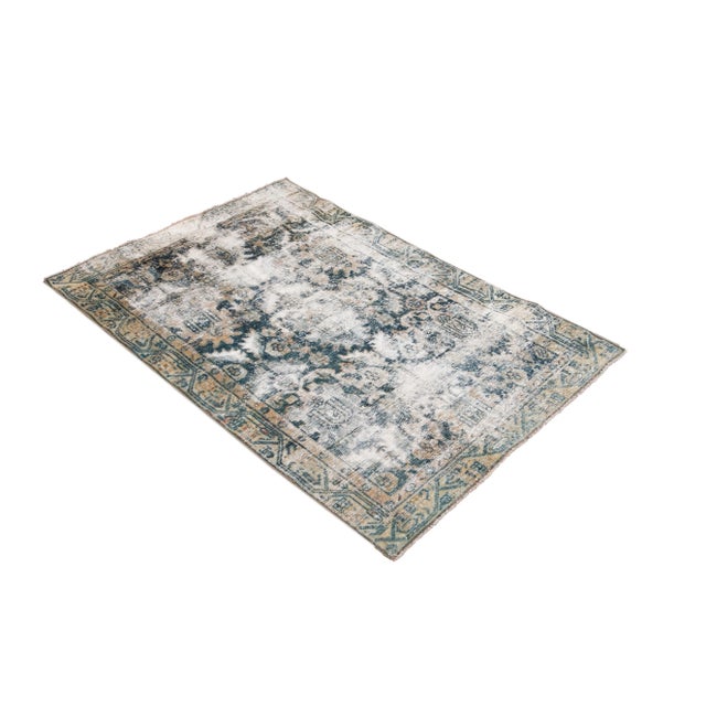 Blue Blue Vintage Distressed Handmade Wool Rug For Sale - Image 8 of 11