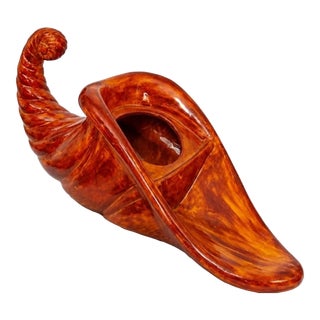 Vintage 1975 Ceramic Cornucopia Vase | Terracotta Glaze Horn of Plenty | Inscribed Friendship Gift For Sale