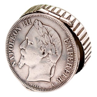 Coin-Shaped Pill Box with Napoleon III Figure For Sale