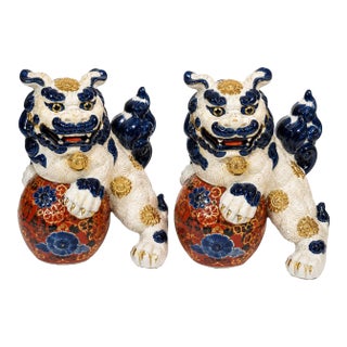 Vintage Japanese Ceramic Foo Dog Guardian Lions – Pair For Sale